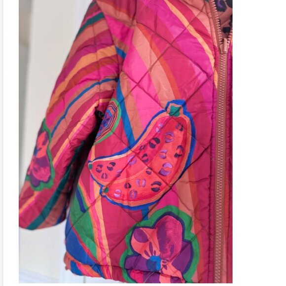 FARM Rio Reversible Hooded Puffer Coat Animal Print Dopamine Tropical - Picture 9 of 16